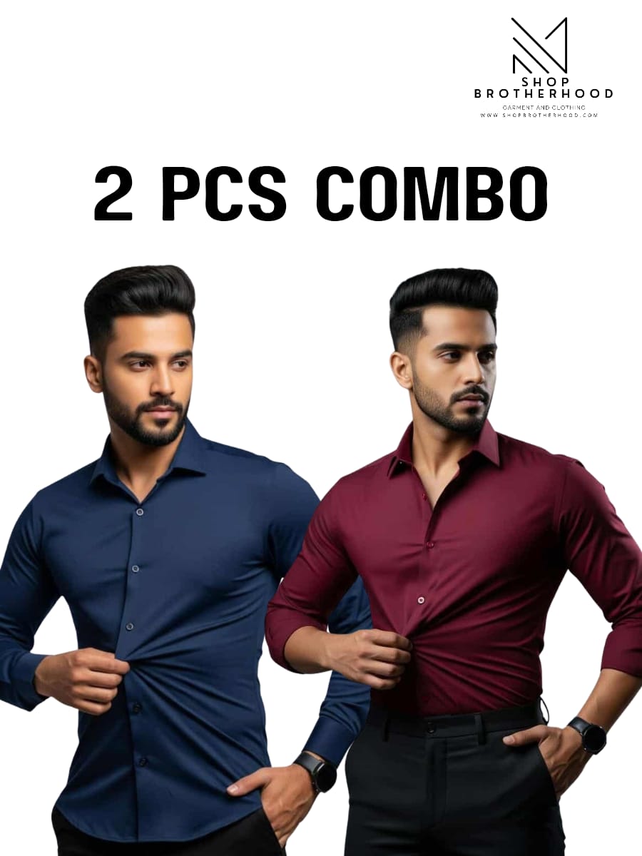 2 Pcs Formal Shirt Combo - Full Sleeve- Navy Blue, Merron